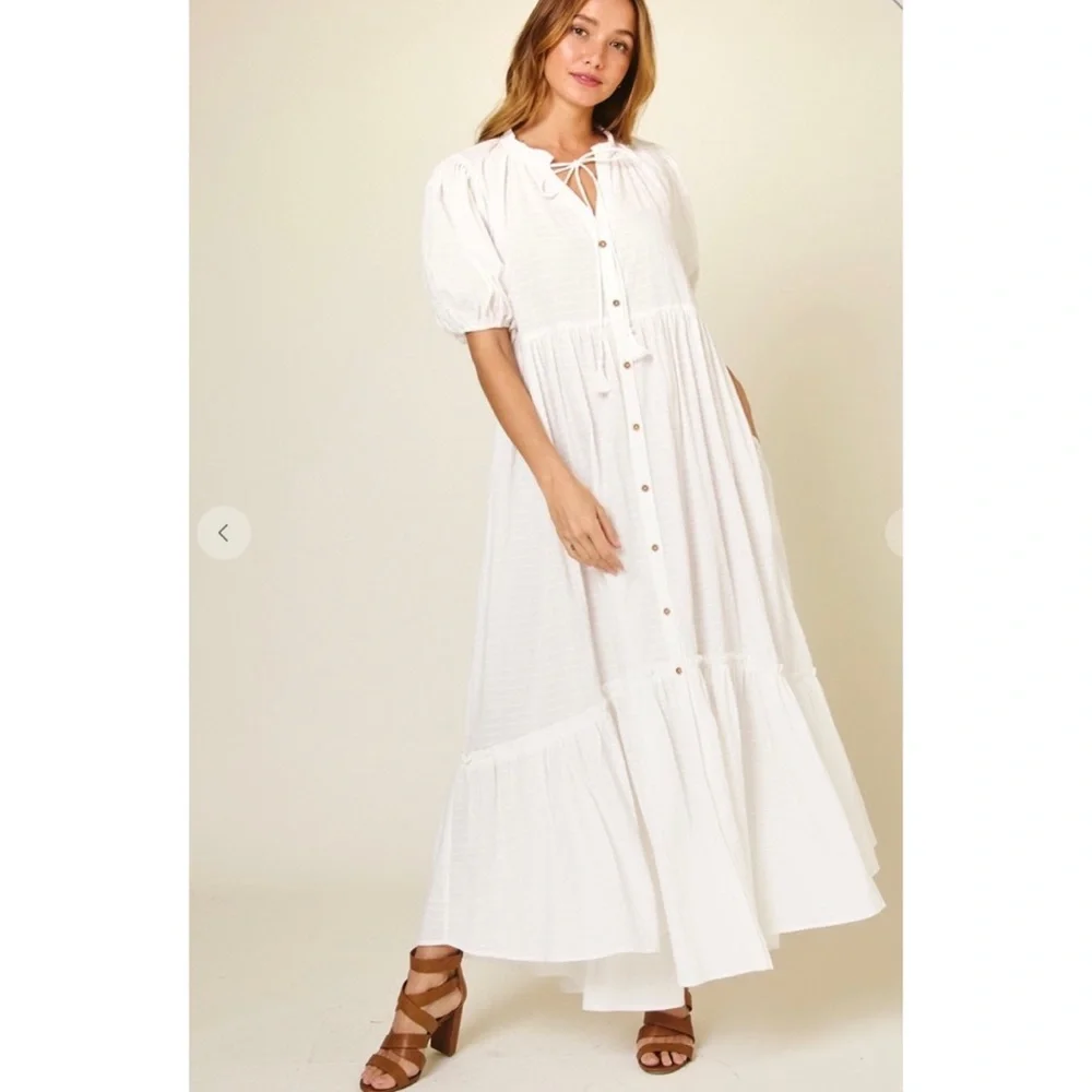 Boho Chic Fabiene Puff Sleeve Button Down Maxi Dress - Picture 2 of 5